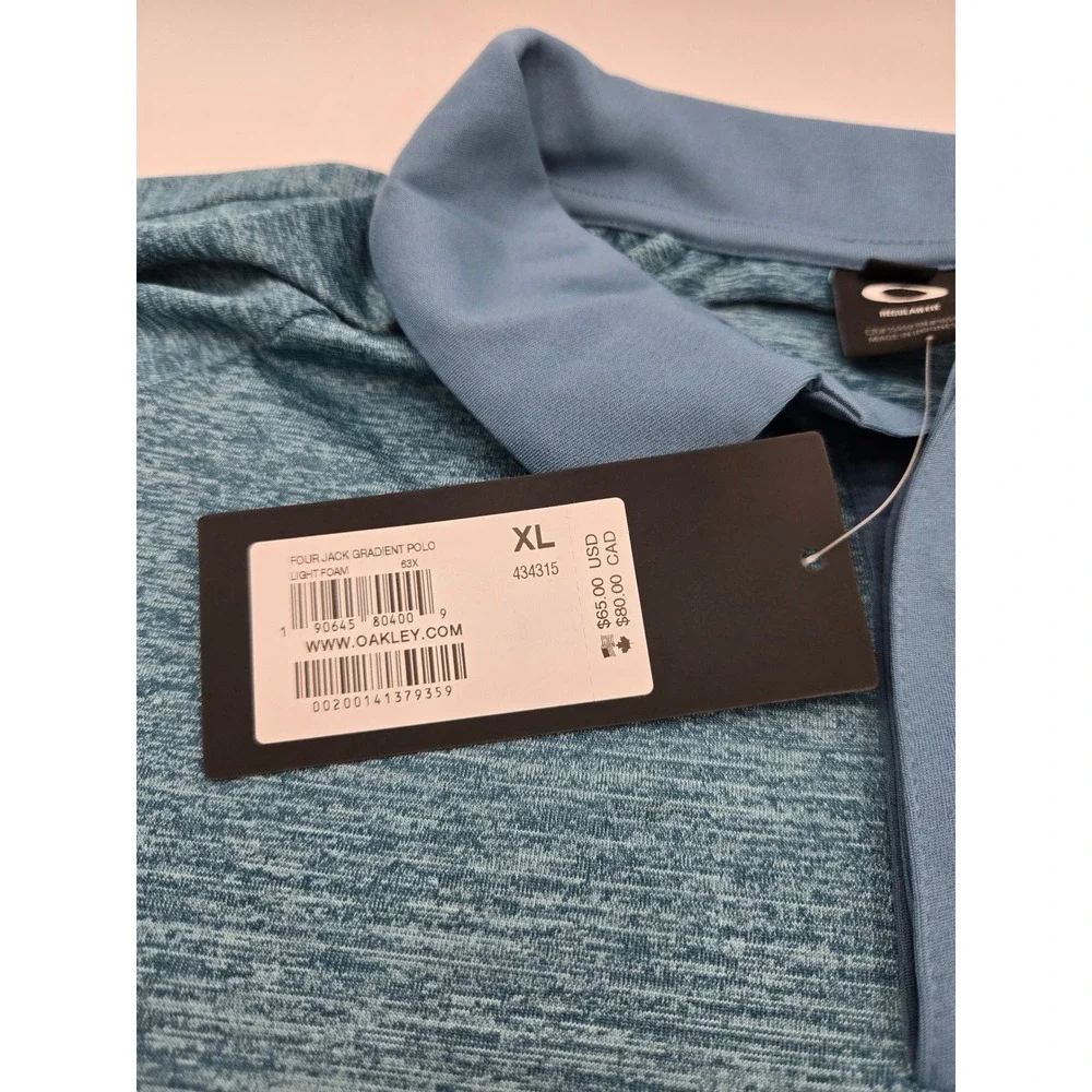 Oakley Mens Four Jack Gradient Polo Shirt Light Foam‎ Blue XL 434315 NEW - Picture 3 of 8